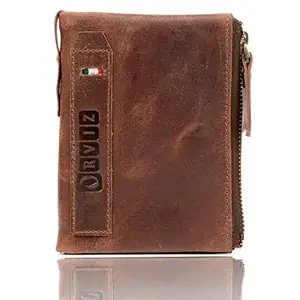 ORVIZ Leather Mens Wallet (Brown) Made with The Strongest and Most Durable Leather, Rougher Appearance