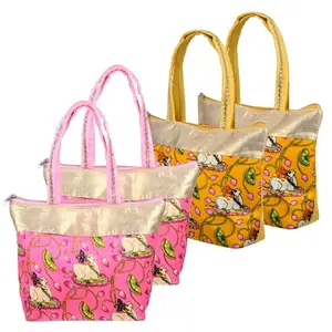 Kuber Industries Women Hand Purse | Traditional Mini Hand Bag | Silk Wallet Hand Bag | Woman Tote Hand Bag | Gifts Hand Bag | Cow-Small Hand Purse | Pack of 4 | Multi