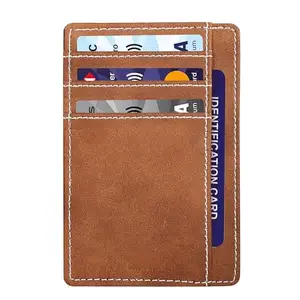 CLOUDWOOD Mini Wallet for ID, Credit-Debit Card Holder & Currency with White Stitching Outline for Men & Women - Tan WL623