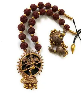 Sanaa's Terracotta Jewellery NATARAJ PENDANT RUDRAKSHA BEAD GOLD WITH BROWN TERRACOTTA