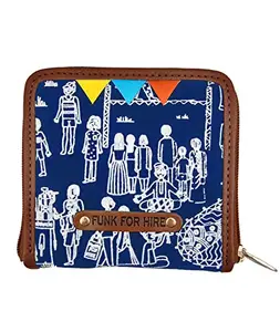 Funk For Hire Women Printed Petrol Blue Cotton Canvas Square Wallet