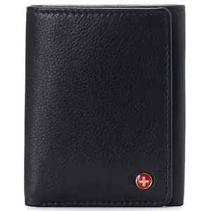 Alpine Swiss Mens Leon Trifold Wallet RFID Safe Genuine Leather Comes in a Gift Box, Black, One Size, Classic