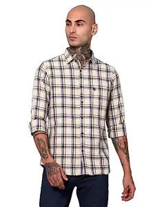 Cantabil Cotton Beige Checkered Full Sleeve Regular Fit Casual Shirt for Men with Pocket | Cotton Casual Shirt for Men | Casual Wear Shirts for Men (MSHC00558_Fawn_38)