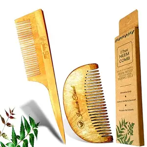 Indian Cloud Kacchi Neem Wood Beard and Long Tail Comb for men and women Hair Growth, Dandruff Control, Hair Straightening, Frizz Control Natural, Sustainable, and Luxurious (Pack Of 2)