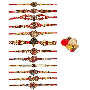 BANDHAN- Rakhi For Brother | Peacock Designer Rakhi | Bracelet Rakhi | Stone Diamond Rakhi | Rakhi Combos for Little Small Bro, Brother, Bhai/Bhaiya | (12 piece Combo Rakhi set) RB493