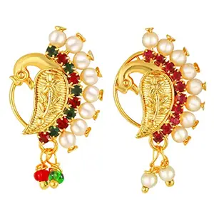 VIVASTRI FASHION JEWELLERY Vivastri Premium Gold Plated White Pearl,Moti Beaded Alloy Nath,Nathiya,Nosepin,Nosering,Guttapusalu For Women & Girls -VIVA1009-1006NTH-Press