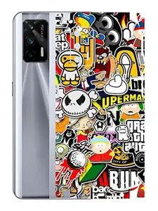 AtOdds - Realme X7 Max Mobile Back Skin Rear Screen Guard Protector Film Wrap with Camera Protector (Coverage - Back+Camera+Sides) (Sticker Bomb)