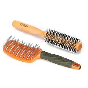Nfilla Wooden Round Hair Brush | Men and Women | For Adding Curls, Volume, Waves, Quick Blowout,Volumizing Hairs & Scalp Massage | Hair Roller Brush for Hair Styling Curved Vented Hair Brush 4