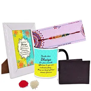 Alwaysgift PRECIOUS BOND RAKHI Happy Raksha Bandhan Wallet, Frame & Mug Hamper/Rakhi for Kids Brother/Sister - Thread Style Rakhi For Bhai