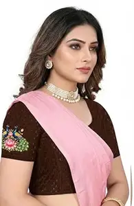 PAARTH ENTERPRISE Women Cotton Blend Peacock Print Readymade Saree Blouse Round Neck Short Sleeve Party