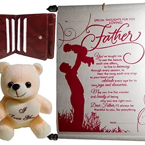 Siddhi Gifts Fathers Day Gifts - Father Scroll Card, Men's Wallet & I Love You Soft Teddy