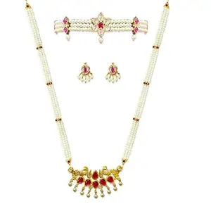 easy-to-maintain Traditioanl Long Pearl Necklace Set With Earring | High qality long pearl necklace set and amazing chinchpeti only for women | Tanmani Set