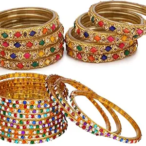 Colorful Glass Bangles/Kada Set Combo Ornamented with Colourful Chips & Beads_Bridal755 (AkBang2-AVB1.a_bang)