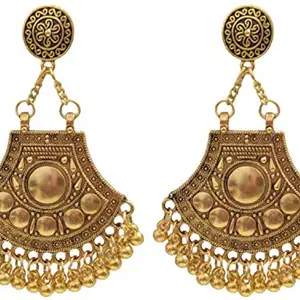 Weariton: Style With Precious Simplicity Gold Plated Oxidised Vintage Bohemian Fancy Stylish Afghani Jhumka Jhumki Traditional Ethnic Earrings For Women and College Girls (Golden)