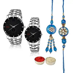 Relish Rakhi Gift for Brother and bhabhi - Couple Watch for bhabhi and Bhai| Watch for bhaiya with kundan Rakhi and kundan lumba Combo Gift Set - Raksha Bandhan Rakhi Gift Watch