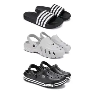 DRACKFOOT Lightweight,Classic Slider || Sandals with Clogs for Men-Combo(3)-3024-3135-3014-9 Black