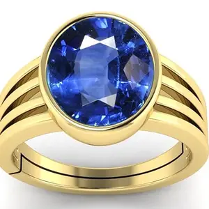 APSSTONE 5.00 Ratti / 4.25 Carat Natural Certified Blue Sapphire Neelam Gemstone Gold Plated Ring For Men And Women