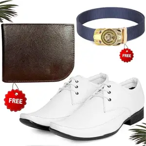 Vitoria Men's PU Formal/Party Shoes | Shoes Combo with Free Wallet & Belt | Stylish & Comfortable | Ideal for Office, Casual Outings, Parties (3097_TCC-BR-1007) (Multicolor)(Size: 7UK)