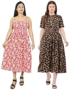 Miranga Women's Knee Length Dress, Pack of 2