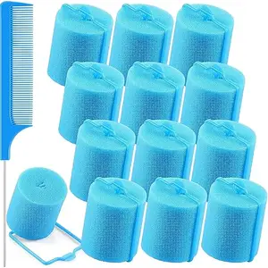 APOEM 12 Pieces Foam Sponge Hair Rollers,1.89 inch/ 4.8 cm Soft Sleeping Hair Curler Flexible Hair Styling Sponge Curler and Stainless Steel Rat Tail Comb Pintail Comb for Hair Styling (Blue) (blue)