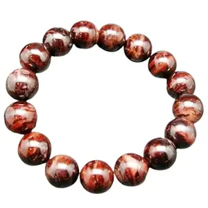 RRJEWELZ Natural Bustamite 14mm Round Shape Smooth Cut Beads Stretchable Bracelet for Men & Women.|STBR_RR_02449_7.5