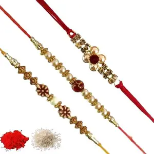 Rakhi set of 3, Rakhiya, Rakhi combo,with roli and chawal packet 80