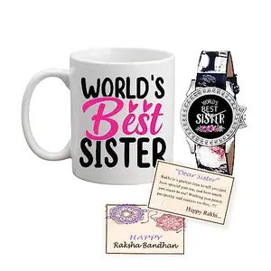 Relish Rakhi Return Gift for Sisters | World's Best Sister Watch & World's Best Sister Printed Black Ceramic Coffee Mug