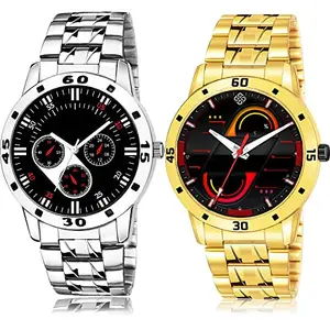 NIKOLA Analogue Analog Silver and Gold Color Dial Men Watch - B947-(1-S-21) (Pack of 2)