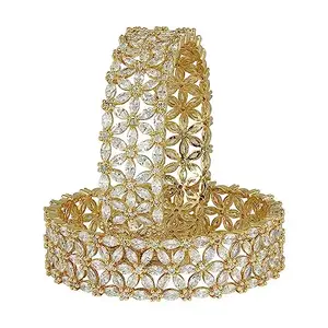 T4 Jewels 18k Beautiful CZ Stones Studded Gold Plated Traditional Gold Silver Heavy Kada AD Bangles Set for Women & Girls_2.4