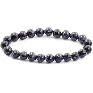 RRJEWELZ Natural Blue Goldstone 8mm Round Shape Smooth Cut Beads Stretchable Bracelet for Men & Women.|STBR_RR_02081_8.0
