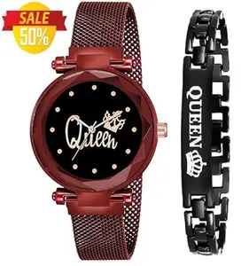 STARWATCH Queen Magnetic Strap Girls Watch with Queen Bracelet for Women Red Magnetic Chain Magnet Strap mash Hand Watch Girls Watch for Women Gift Analog Watch - for Girls(SR-712)