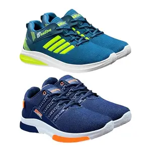 BRUTON No. 006 Men's Sports Shoes, Walking Shoes, Casual Shoes, Running Shoes (Pack of 2) (Numeric_7) Blue - Green