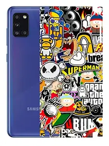 AtOdds - Samsung Galaxy A31 Mobile Back Skin Rear Screen Guard Protector Film Wrap with Camera Protector (Coverage - Back+Camera+Sides) (Sticker Bomb)