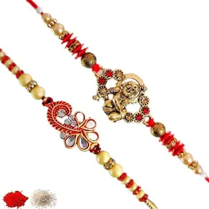 Rakhiya.com Designer Rakhi set of two, Multicolour rakhi, combo of two (set of 2), With Roli Chawal Packet 0754