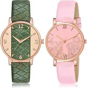 NEUTRON Designer Analog Green and Pink Color Dial Women Watch - GM398-G542 (Pack of 2)