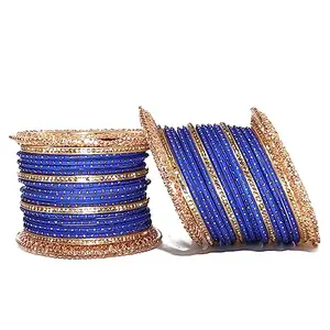 ONFLOW Glass Bangles Chudi And Golden Bangles (kada) Set Different Design bridal Bangles Set,For Women & Girls (Set Of 1) (Navy Blue Color, 2.4)