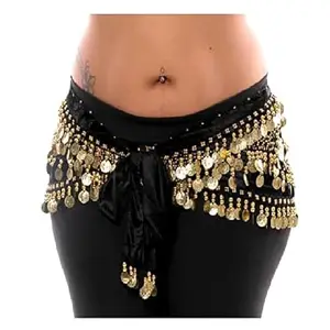 Chiffon Hip Scarf: 128 Golden Coins for Women's Fashion Belly Dancing