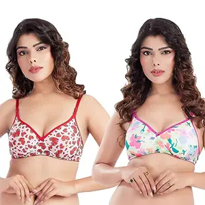 MANSI Womens Combo Pack 2 Padded T Shirt Bras, Seamless & Full Coverage with Extra Transparent Straps Ideal Everyday Bras for Women (Purple & Red, 36B)