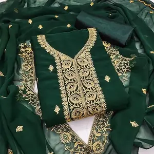 Maroosh Women'S Green Unstitched Embroiderd Georgette Dress Material (MRSIN2025GRN)