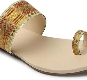 Picktoes PT-1193 Women's Cream Synthetic Leather Casual Flat Sandal