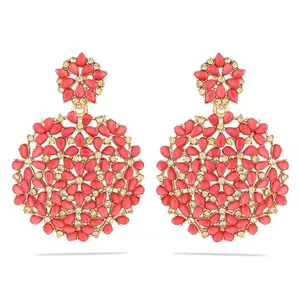 Tanaira Earrings for Less Gold Plated Stone & Diamond Studded Earrings For Women-Red