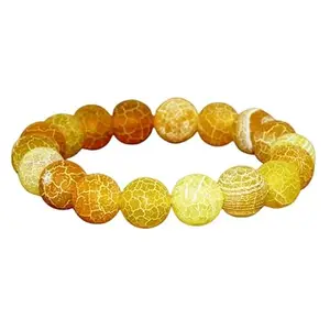 RRJEWELZ Unisex Bracelet 14mm Natural Gemstone Efflorescence Yellow Agate Round shape Smooth cut beads 7 inch stretchable bracelet for men & women. | STBR_03141