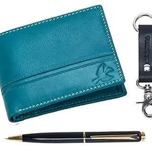 HORNBULL Denial Aqua Blue Mens Leather Wallet | Leather Wallet for Mens & Valentine Gift Hamper | Branded Mens Wallet