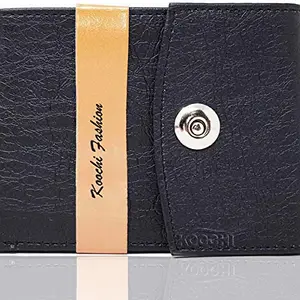 Koochi Wallet for Men Magnet Lock Tri-Fold Faux/Artificial Leather/PU Black