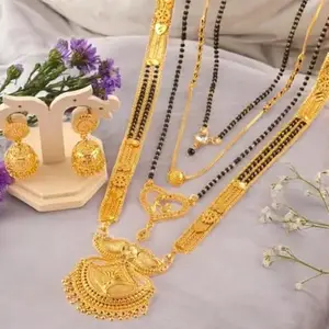 Black & Gold Alloy Mangalsutra Set for Women (Non-Adjustable, 5 Pices, 7q3mt1_Mangalsutra)