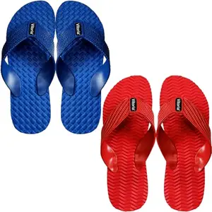 Vitoria Men Slippers | Soft Comfortable Stylish And Anti Skid Men's Flip-Flops & Slippers | Color : Red-Yellow | Size : 7, FPKS03WveRedSlprS04BoltBluSlpr2SP-7