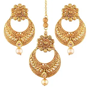 I Jewels Gold Plated Earring Set with Maang Tikka for Women (TE2412FL)