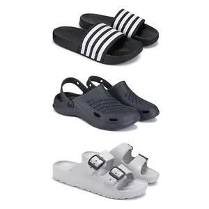Lightweight,Classic SliderSandals with Clogs for Men-Combo(3)-3024-3146-3114-8 Grey-5557