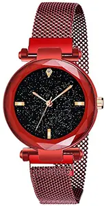 Acnos® Premium Hours 3,6,9 Represents Line and 12 Represent Diamond Red 21st Century Magnet Analog Watch for Girls and Women(MGNT-red)
