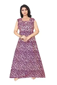 SHREE DESIGN Women's Pure Cotton Print Batik & Block Square Neck Short Sleeve Nighty (Purple) (Size:- Free Size